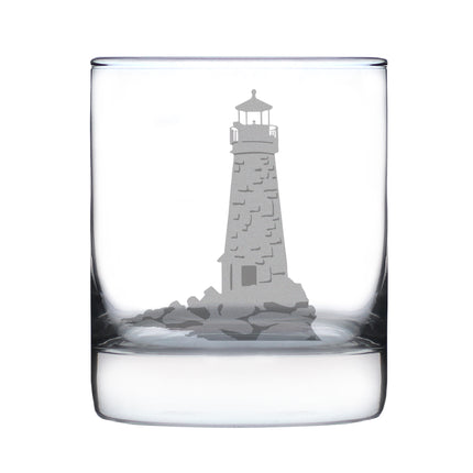 Lighthouse Engraved Rocks Glass - Multi-Layer Engraved Whiskey Glasses - 10.25 oz