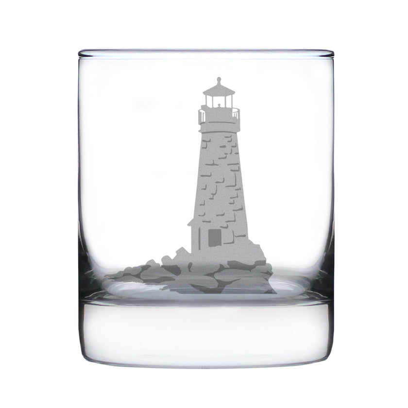 Lighthouse Engraved Rocks Glass - Multi-Layer Engraved Whiskey Glasses - 10.25 oz