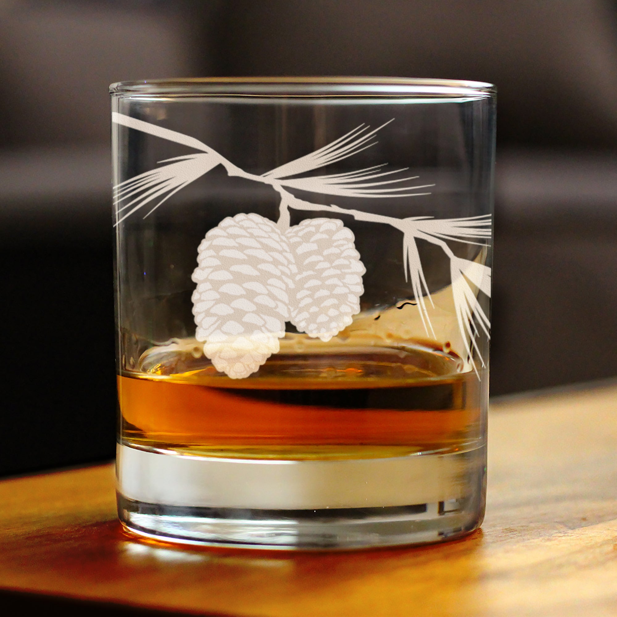 Pinecones Engraved Rocks Glass - Multi-Layer Engraved Whiskey Glasses - 10.25 oz