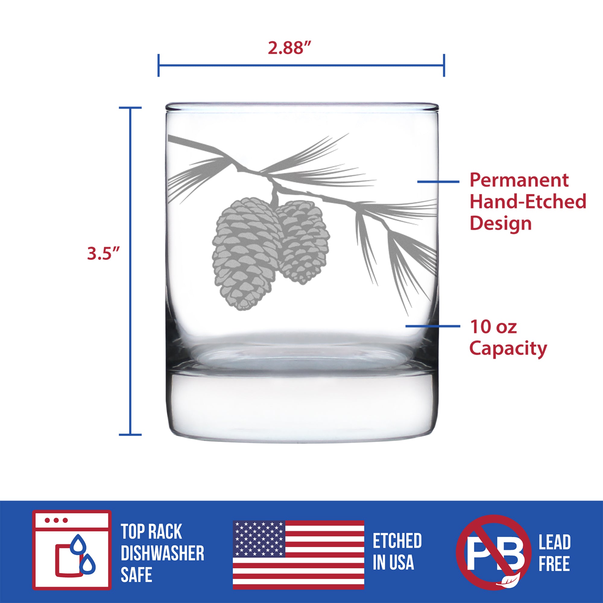 Pinecones Engraved Rocks Glass - Multi-Layer Engraved Whiskey Glasses - 10.25 oz