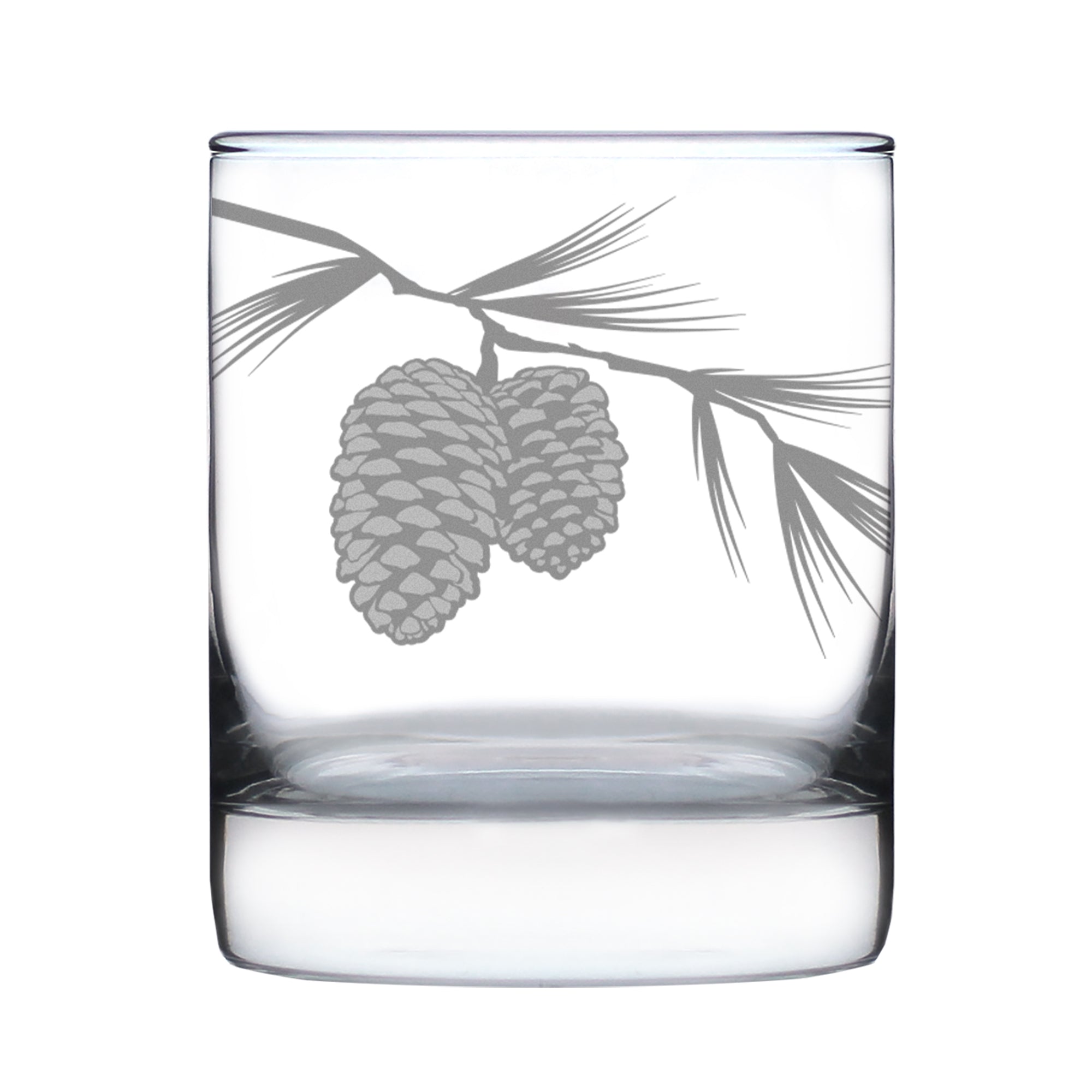 Pinecones Engraved Rocks Glass - Multi-Layer Engraved Whiskey Glasses - 10.25 oz