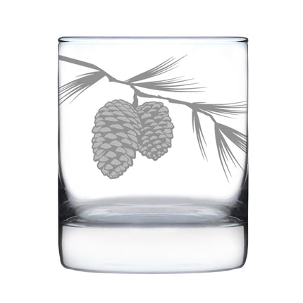 Pinecones Engraved Rocks Glass - Multi-Layer Engraved Whiskey Glasses - 10.25 oz