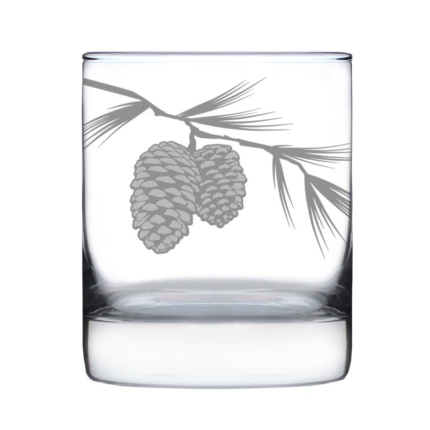 Pinecones Engraved Rocks Glass - Multi-Layer Engraved Whiskey Glasses - 10.25 oz
