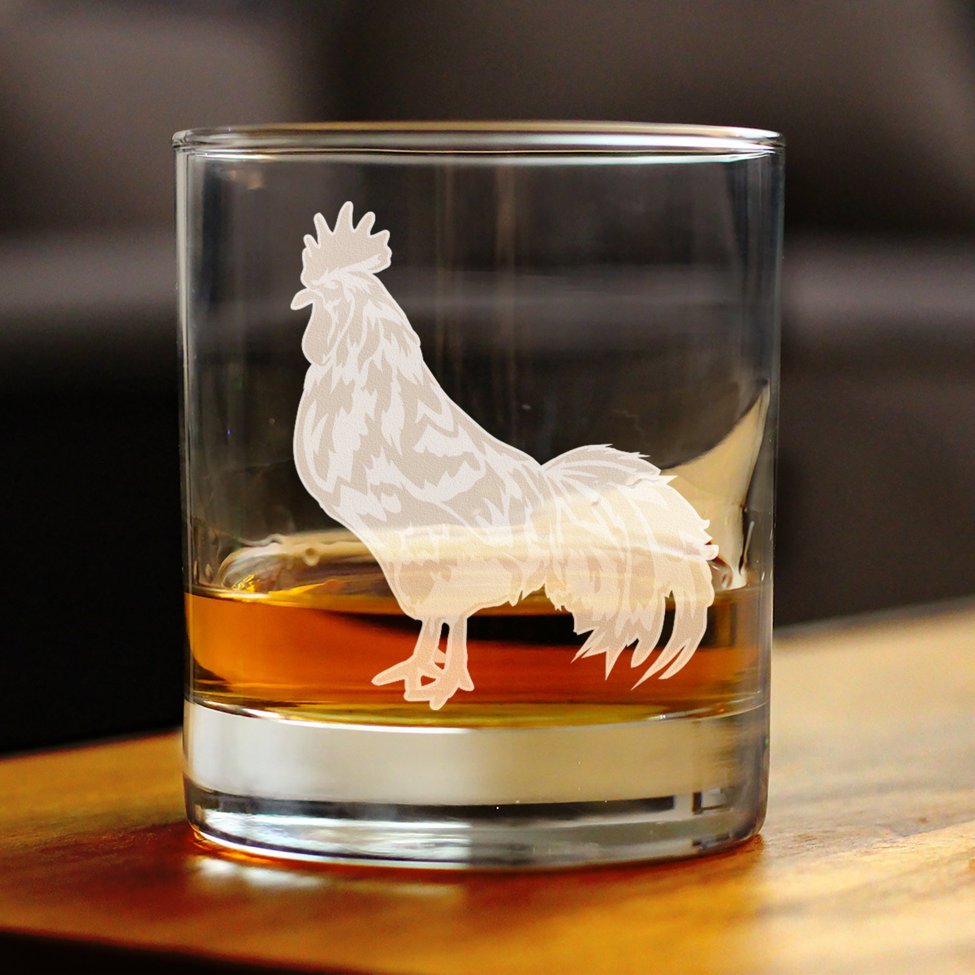 Rooster Engraved Rocks Glass - Multi-Layer Engraved Whiskey Glasses - 10.25 oz