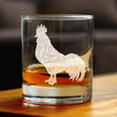 Rooster Engraved Rocks Glass - Multi-Layer Engraved Whiskey Glasses - 10.25 oz