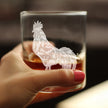 Rooster Engraved Rocks Glass - Multi-Layer Engraved Whiskey Glasses - 10.25 oz