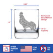 Rooster Engraved Rocks Glass - Multi-Layer Engraved Whiskey Glasses - 10.25 oz
