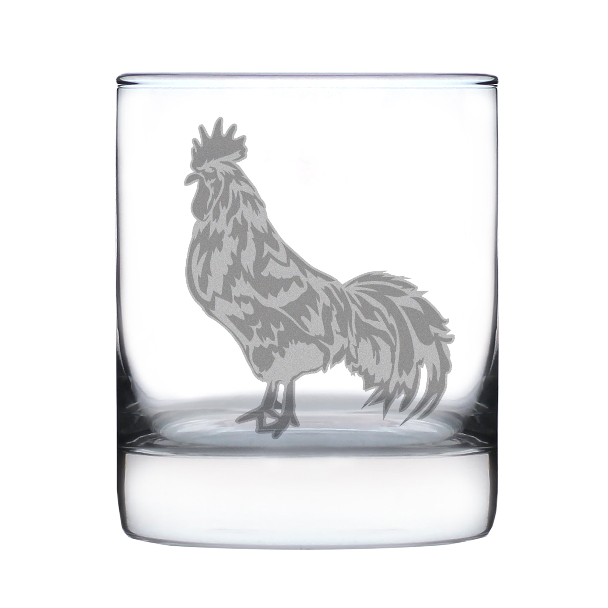 Rooster Engraved Rocks Glass - Multi-Layer Engraved Whiskey Glasses - 10.25 oz