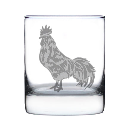 Rooster Engraved Rocks Glass - Multi-Layer Engraved Whiskey Glasses - 10.25 oz