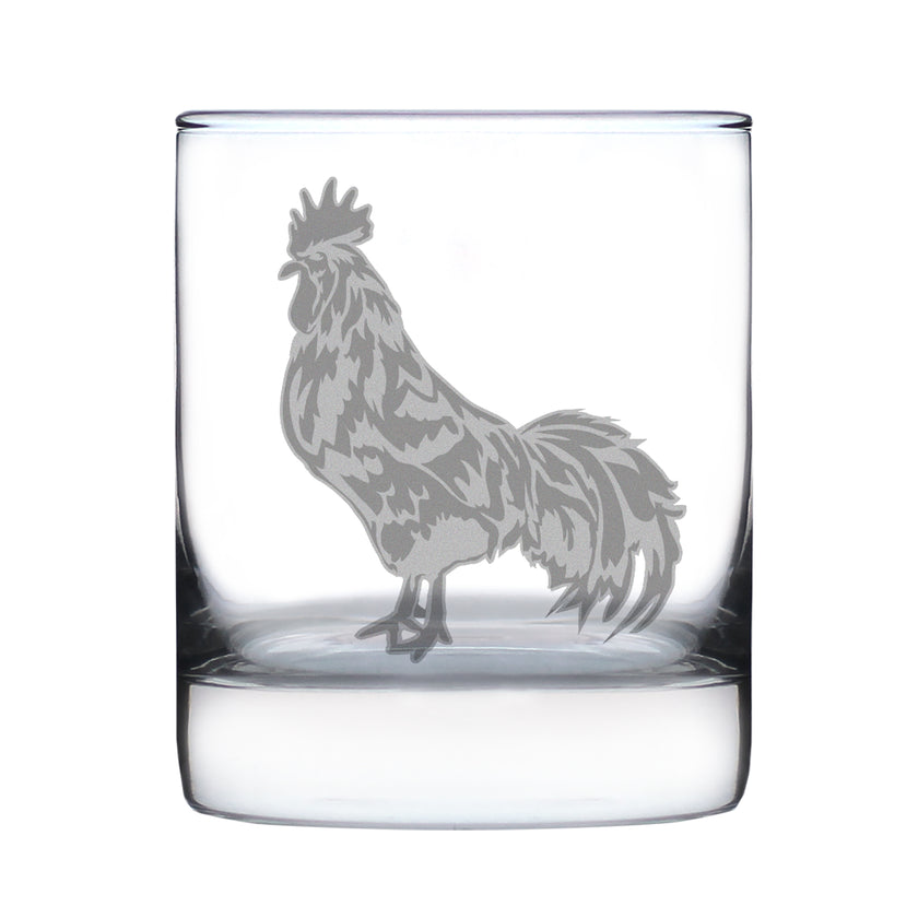 Rooster Engraved Rocks Glass - Multi-Layer Engraved Whiskey Glasses - 10.25 oz