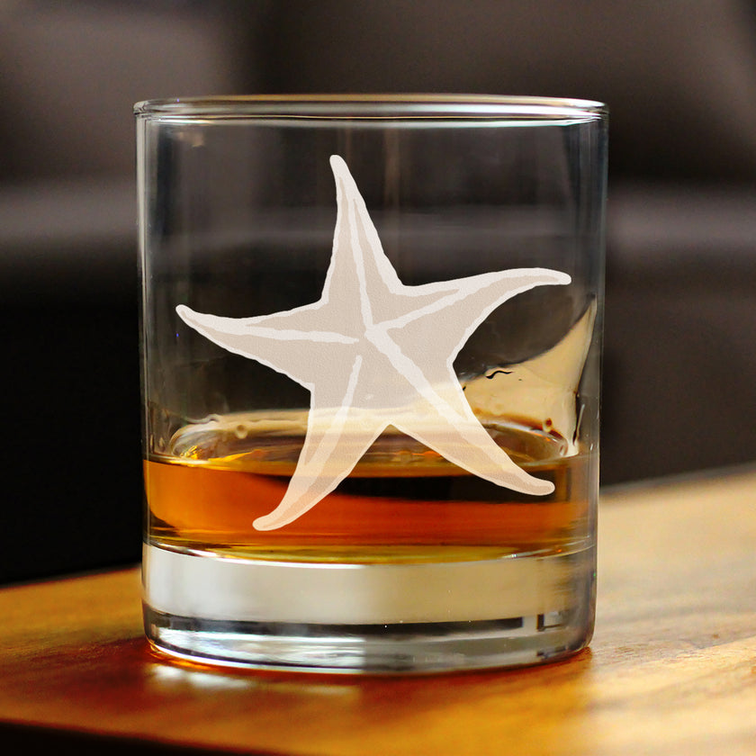 Starfish Engraved Rocks Glass - Multi-Layer Engraved Whiskey Glasses - 10.25 oz