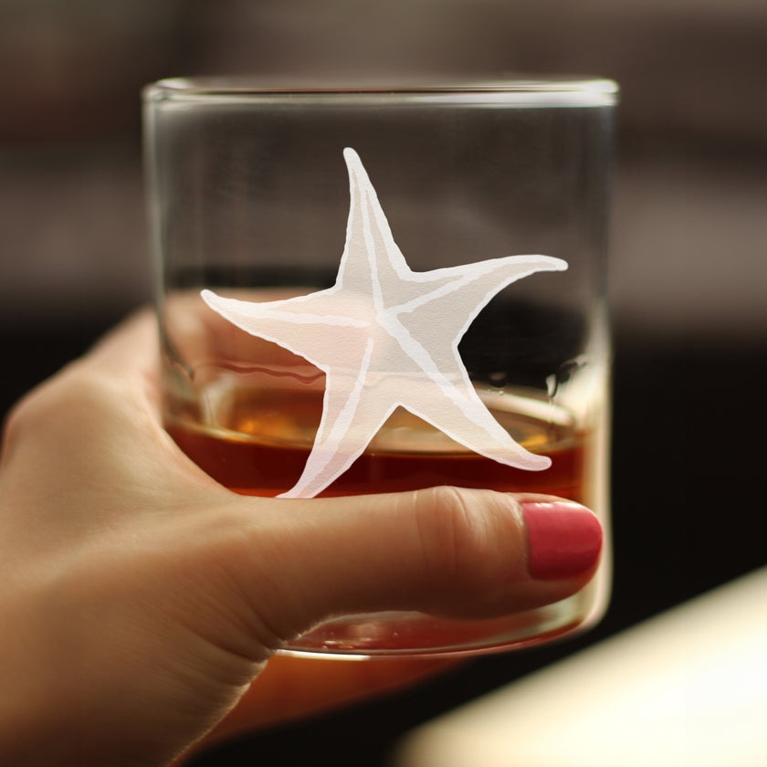 Starfish Engraved Rocks Glass - Multi-Layer Engraved Whiskey Glasses - 10.25 oz