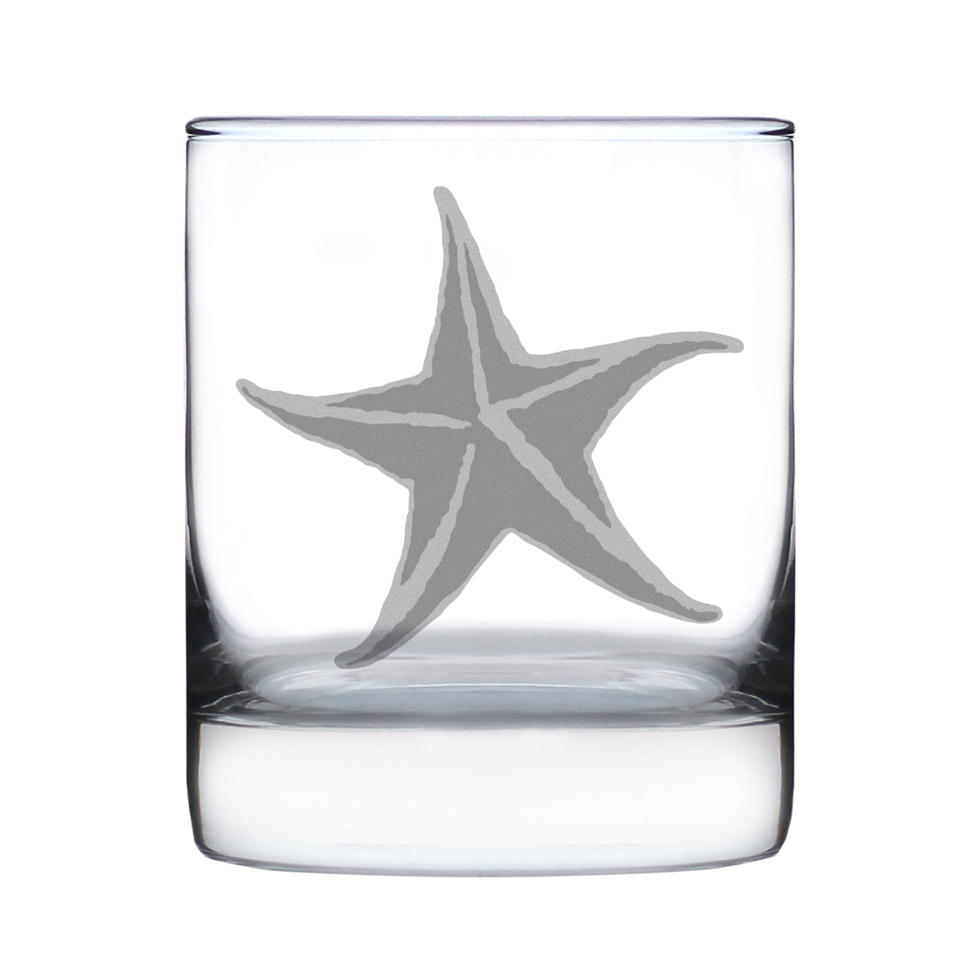 Starfish Engraved Rocks Glass - Multi-Layer Engraved Whiskey Glasses - 10.25 oz