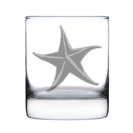 Starfish Engraved Rocks Glass - Multi-Layer Engraved Whiskey Glasses - 10.25 oz