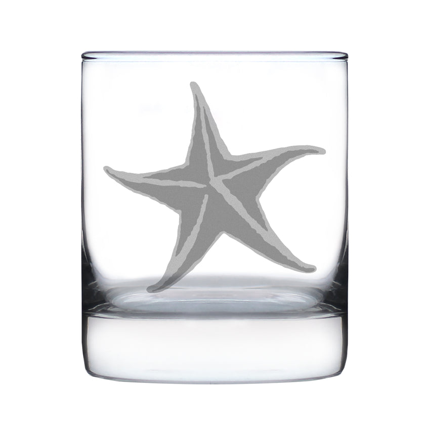 Starfish Engraved Rocks Glass - Multi-Layer Engraved Whiskey Glasses - 10.25 oz