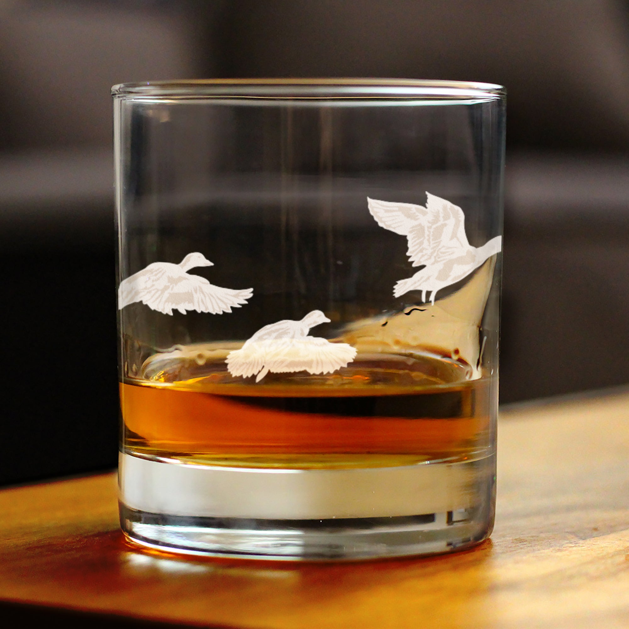 Flying Ducks Engraved Rocks Glass - Full Wrap - Multi-Layer Engraved Whiskey Glasses - 10.25 oz