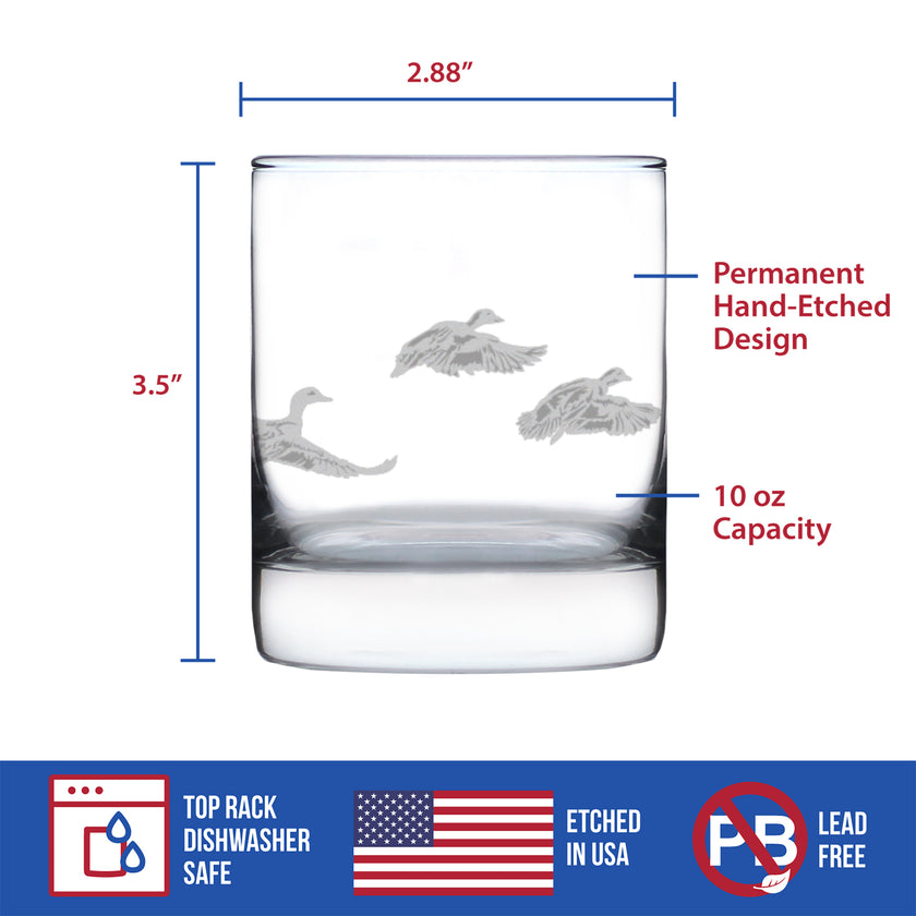 Flying Ducks Engraved Rocks Glass - Full Wrap - Multi-Layer Engraved Whiskey Glasses - 10.25 oz