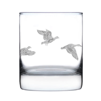 Flying Ducks Engraved Rocks Glass - Full Wrap - Multi-Layer Engraved Whiskey Glasses - 10.25 oz