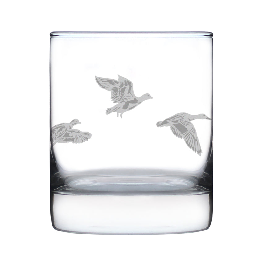Flying Ducks Engraved Rocks Glass - Full Wrap - Multi-Layer Engraved Whiskey Glasses - 10.25 oz