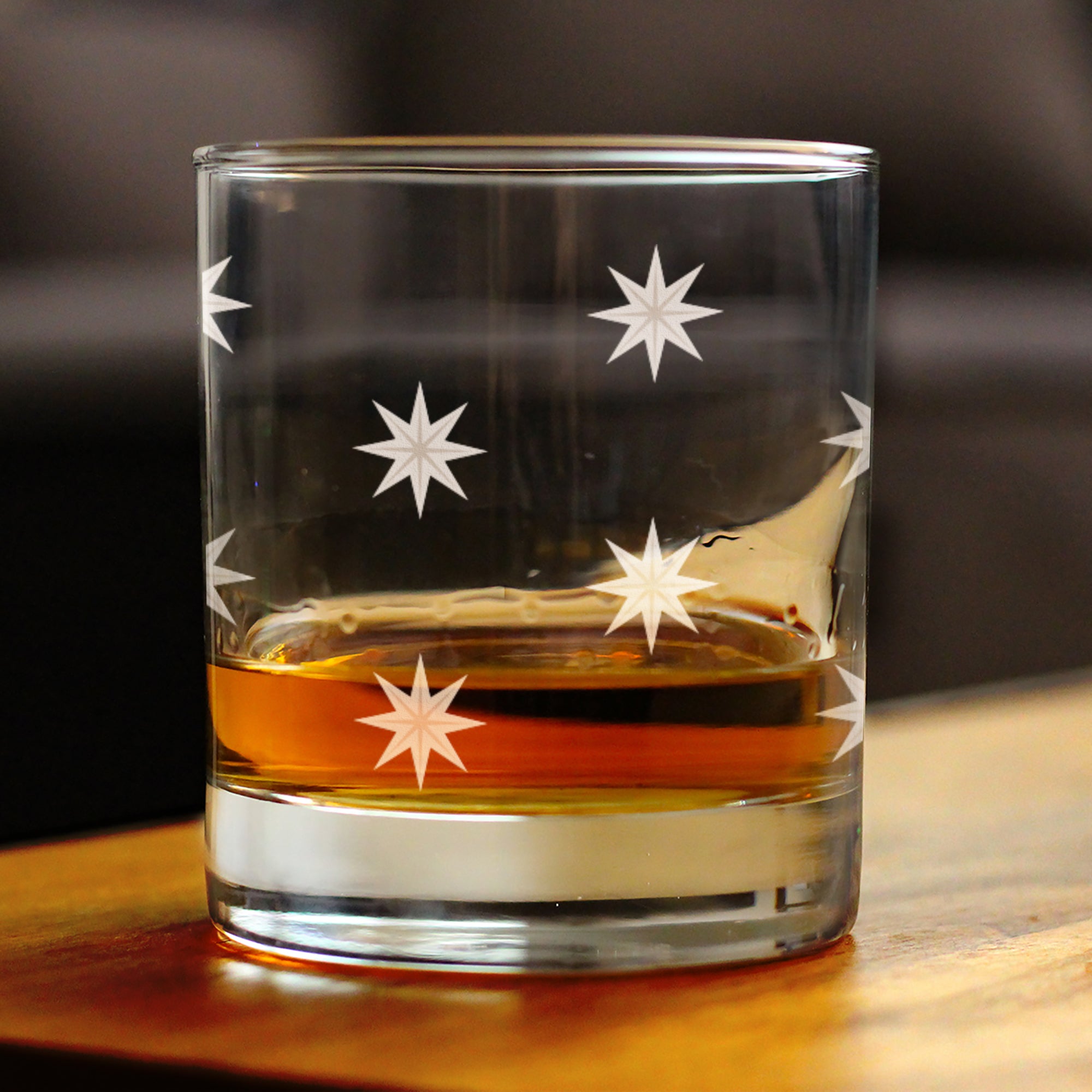 Star Pattern Engraved Rocks Glass - Full Wrap - Multi-Layer Engraved Whiskey Glasses - 10.25 oz