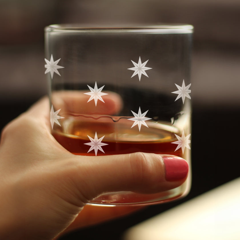 Star Pattern Engraved Rocks Glass - Full Wrap - Multi-Layer Engraved Whiskey Glasses - 10.25 oz