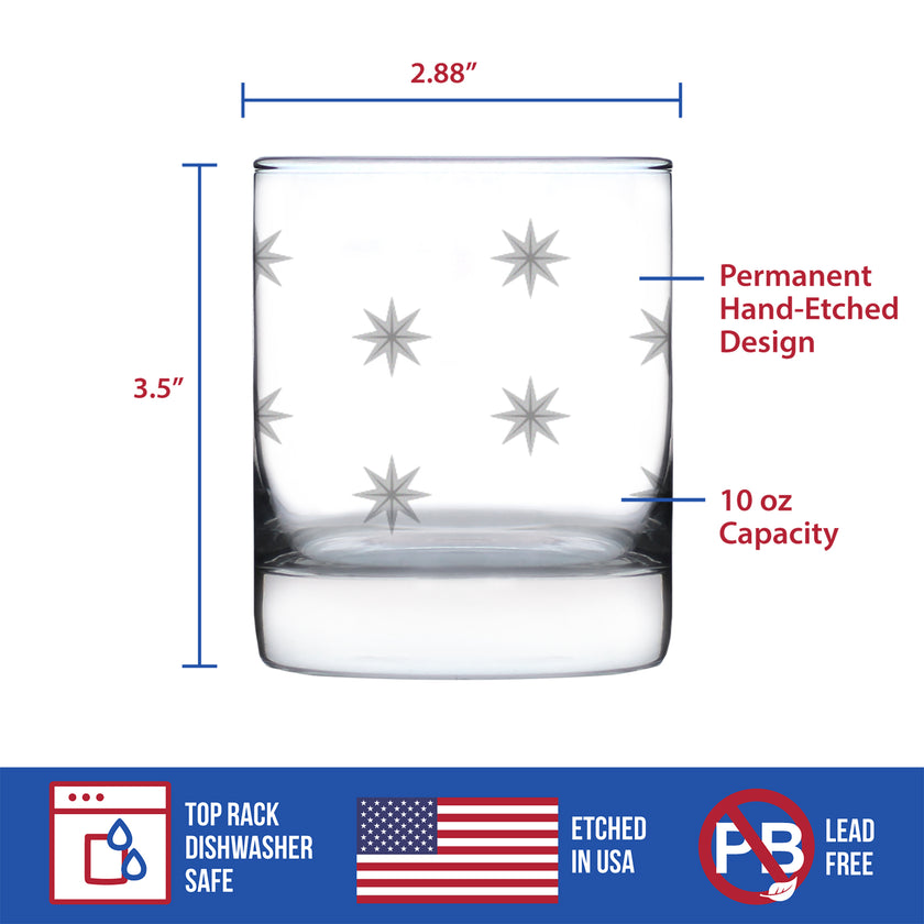 Star Pattern Engraved Rocks Glass - Full Wrap - Multi-Layer Engraved Whiskey Glasses - 10.25 oz