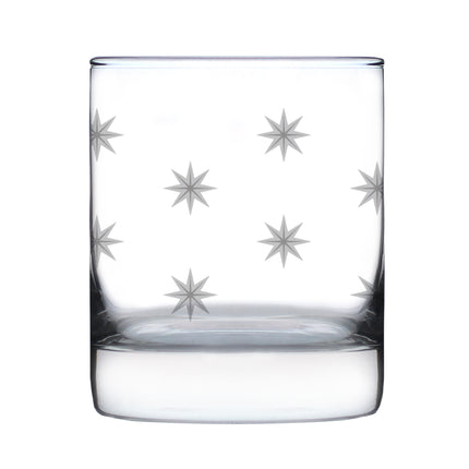 Star Pattern Engraved Rocks Glass - Full Wrap - Multi-Layer Engraved Whiskey Glasses - 10.25 oz