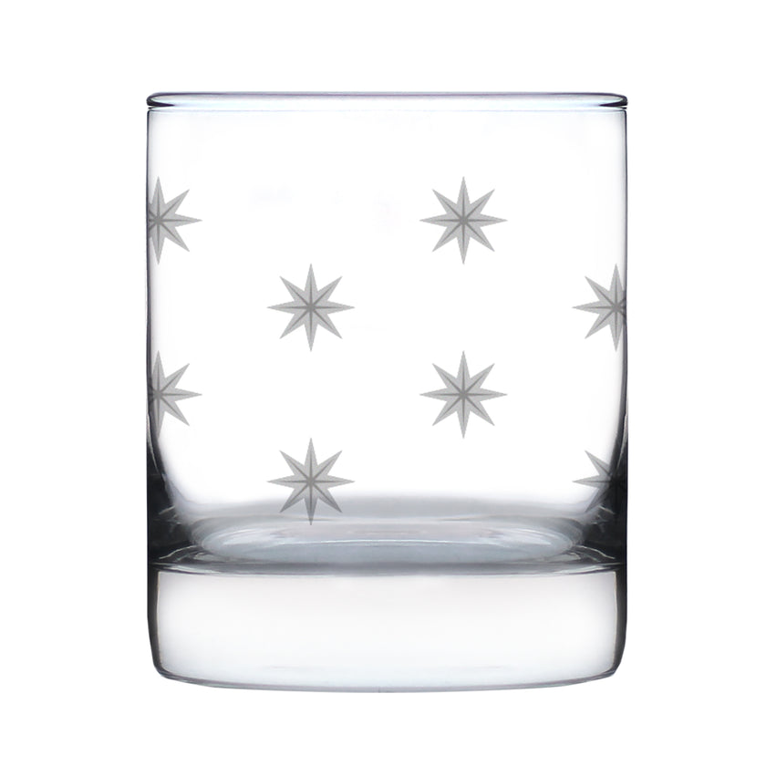 Star Pattern Engraved Rocks Glass - Full Wrap - Multi-Layer Engraved Whiskey Glasses - 10.25 oz