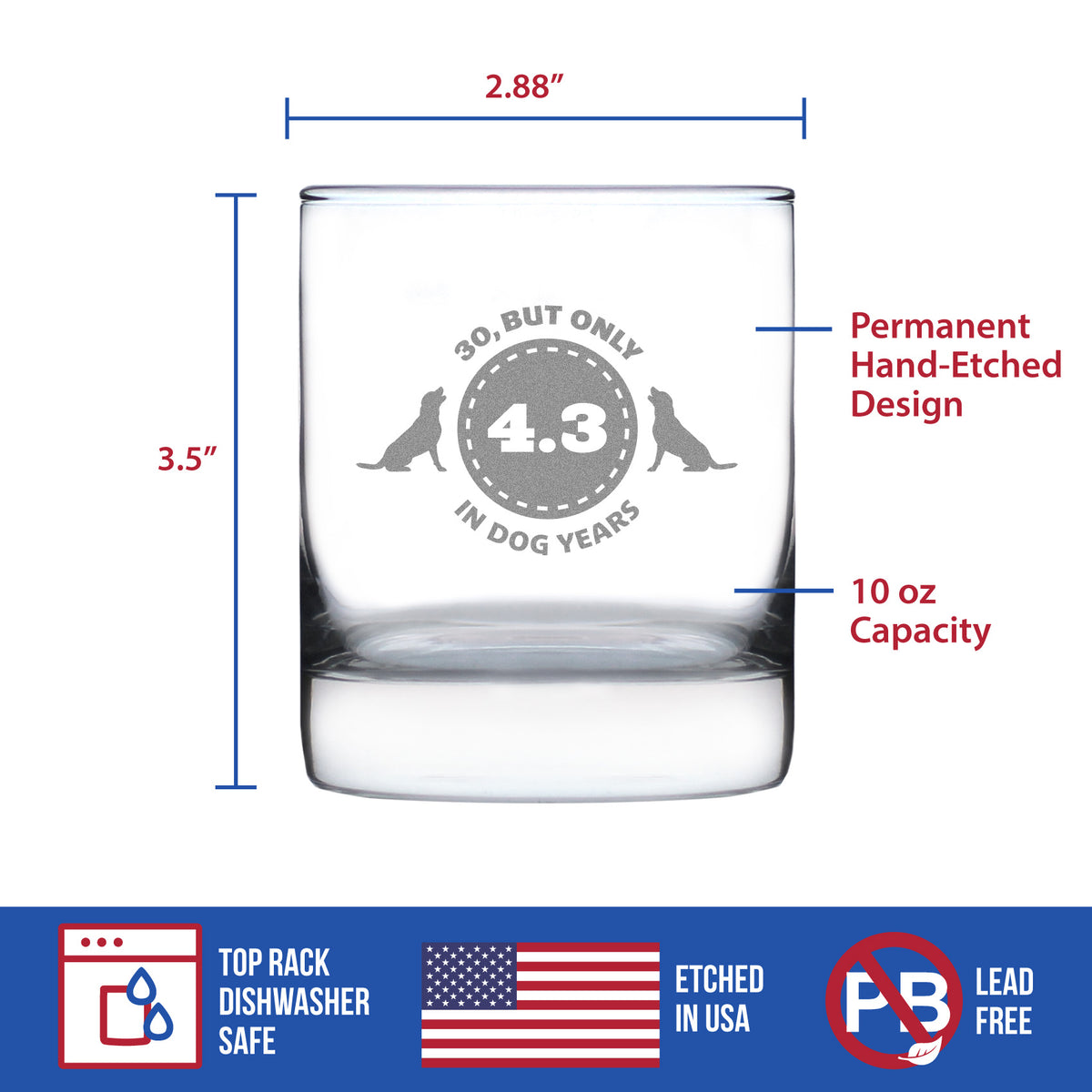 30th Birthday Dog Years - Whiskey Rocks Glass Gift - Unique Funny Bday Gifts for Women and Men Turning 30 - 10.25 oz Glasses