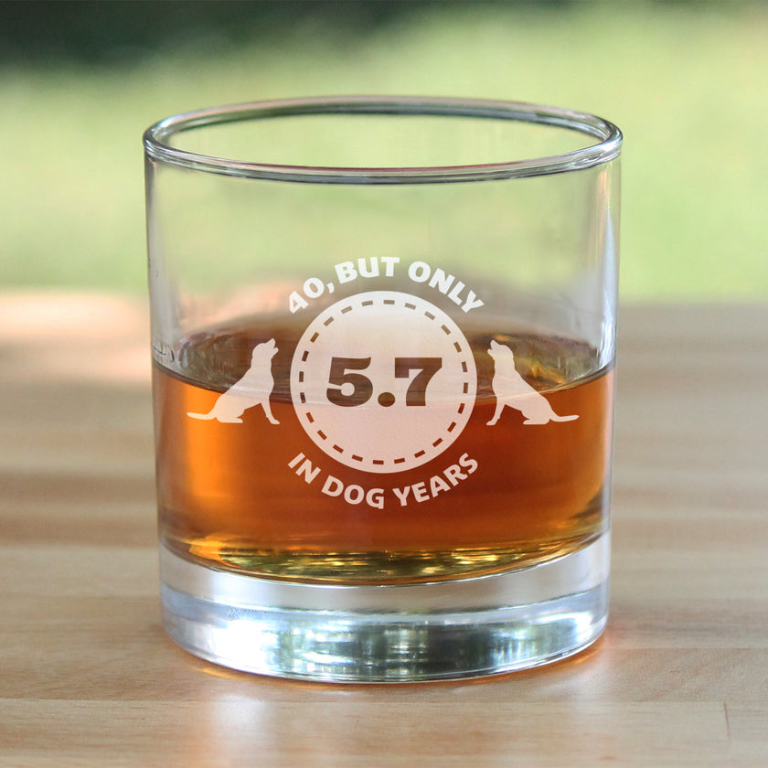 40th Birthday Dog Years - Whiskey Rocks Glass Gift - Unique Funny Bday Gifts for Women and Men Turning 40 - 10.25 oz Glasses