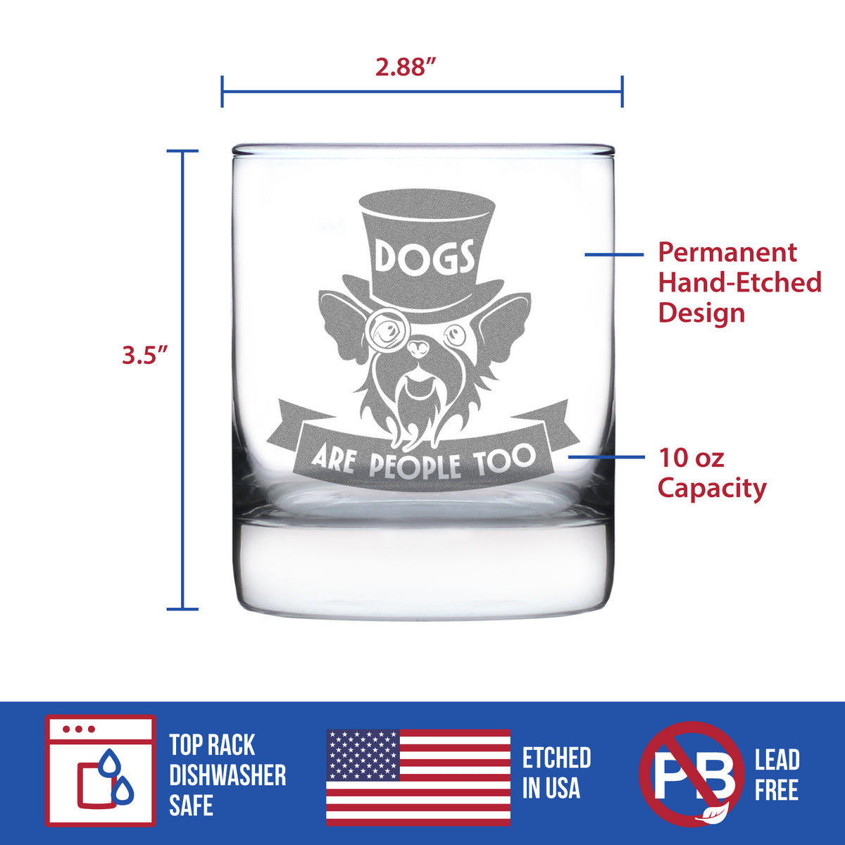 Dogs Are People Too Engraved Rocks Glass Gifts for Dog People Weighted Whiskey Glasses - 10.25 oz