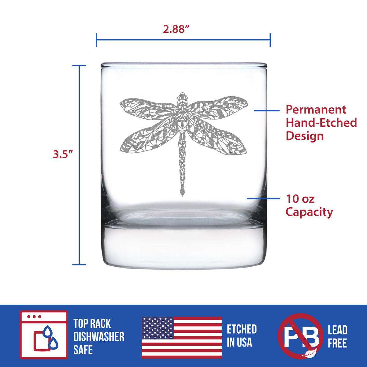 Dragonfly - Whiskey Rocks Glass - Unique Gifts for Women and Men Who Love Dragonflies - 10.25 oz Glasses