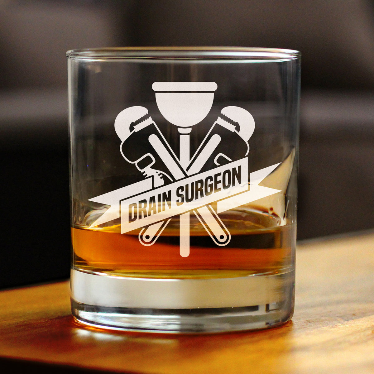 Drain Surgeon - Whiskey Rocks Glass - Funny Plumber Gifts for Men and Women - 10.25 oz Glasses