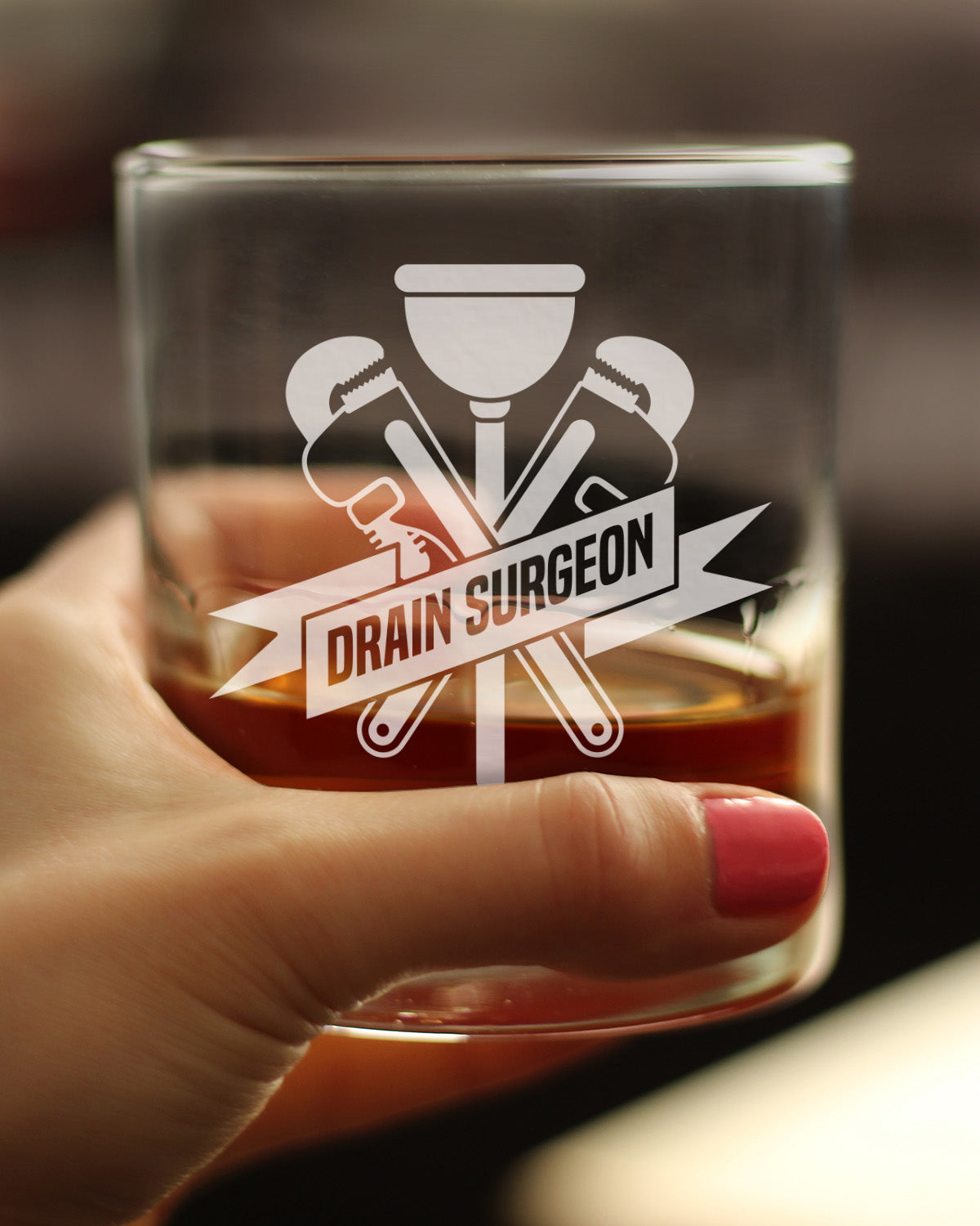 Drain Surgeon - Whiskey Rocks Glass - Funny Plumber Gifts for Men and Women - 10.25 oz Glasses