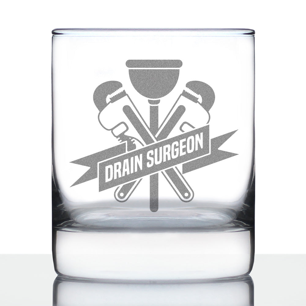 Drain Surgeon - Whiskey Rocks Glass - Funny Plumber Gifts for Men and Women - 10.25 oz Glasses