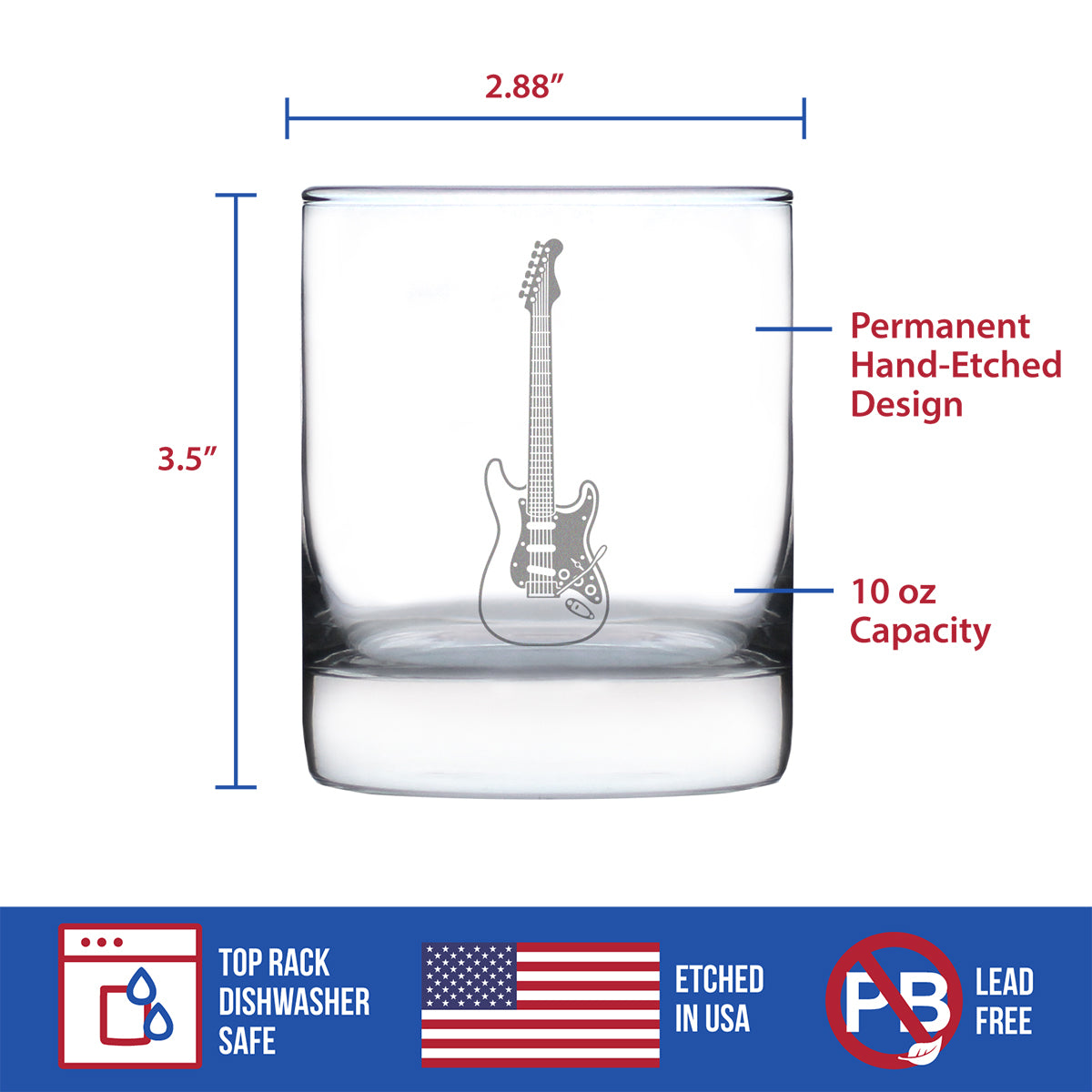 Electric Guitar Rocks Glass - Music Gifts for Guitar Players, Teachers and Musical Accessories for Musicians that Play Guitar - 10.25 Oz Glasses
