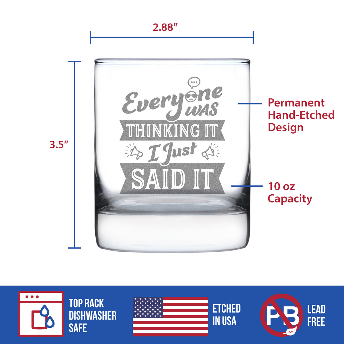 Everyone Was Thinking It - Whiskey Rocks Glass - Funny Sarcasm Gifts for Men and Women - 10.25 oz Glasses