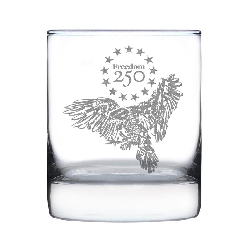 Freedom 250 Bald Eagle Engraved Rocks Glass - 10.25 oz Official USA 250th Anniversary Merch