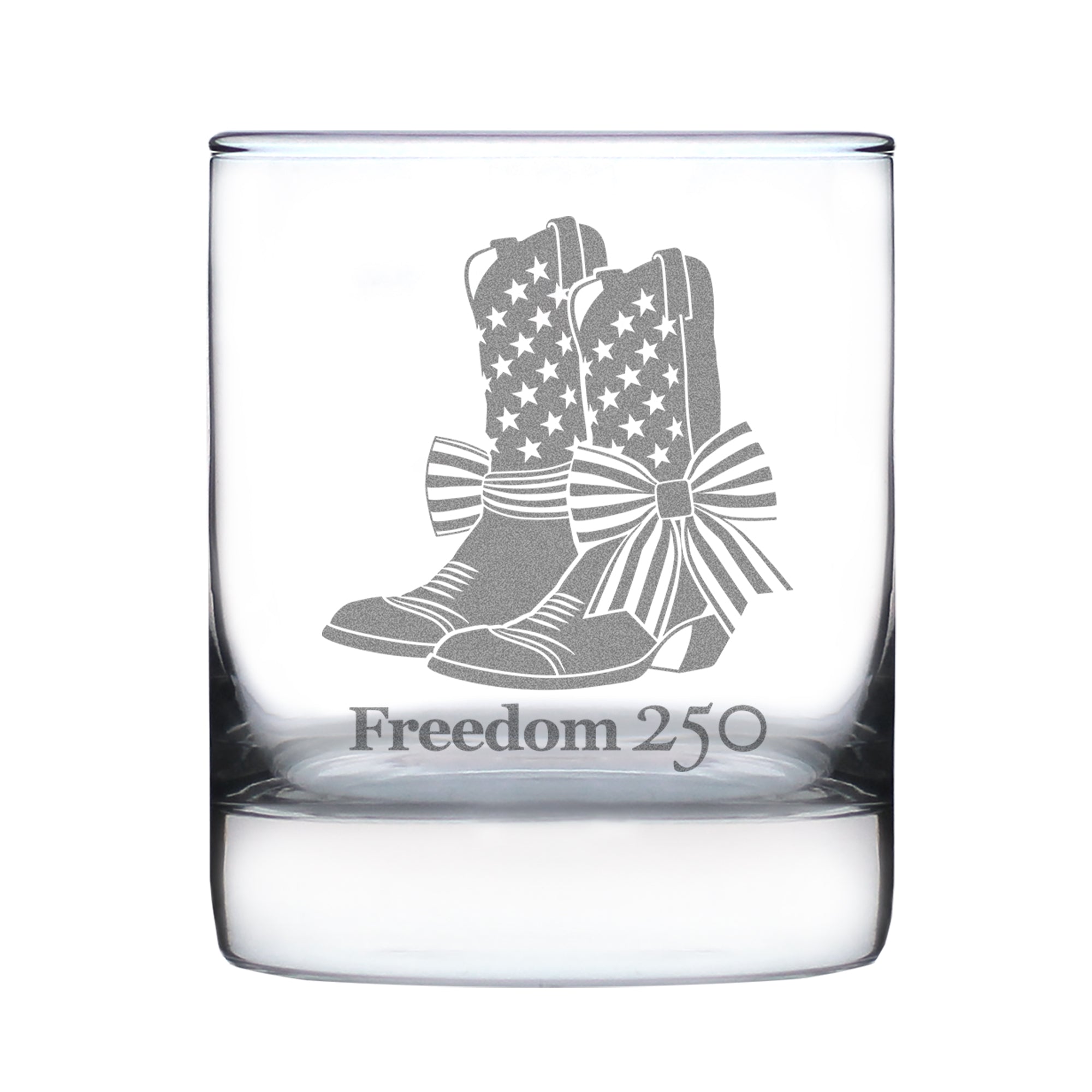 Freedom 250 Cowgirl Boots Engraved Rocks Glass - 10.25 oz Official USA 250th Anniversary Merch