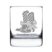 Freedom 250 Cowgirl Boots Engraved Rocks Glass - 10.25 oz Official USA 250th Anniversary Merch