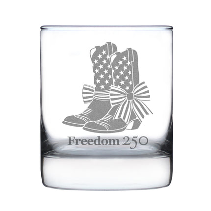 Freedom 250 Cowgirl Boots Engraved Rocks Glass - 10.25 oz Official USA 250th Anniversary Merch