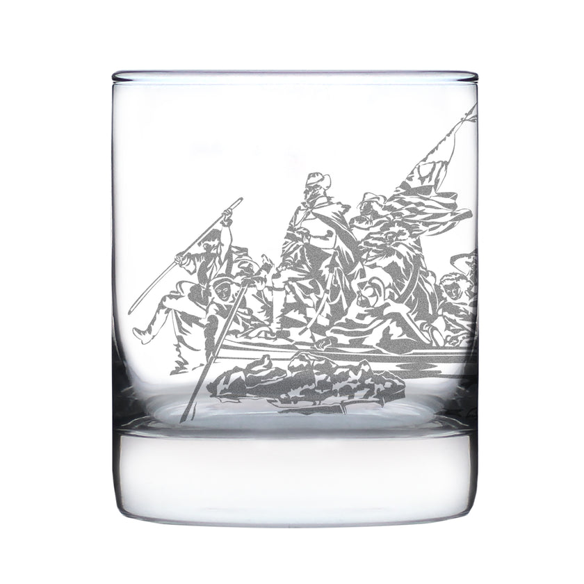 Freedom 250 Washington Crossing the Delaware Engraved Rocks Glass - 10.25 oz Official USA 250th Anniversary Merch