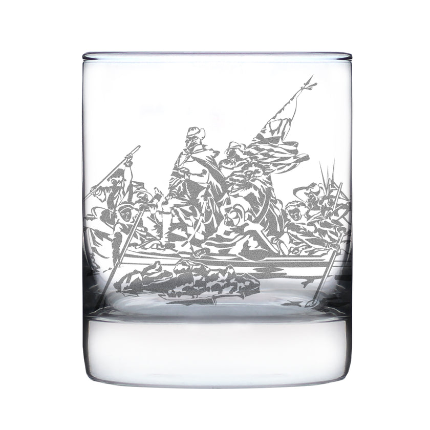 Freedom 250 Washington Crossing the Delaware Engraved Rocks Glass - 10.25 oz Official USA 250th Anniversary Merch