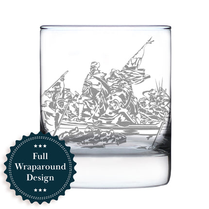 Freedom 250 Washington Crossing the Delaware Engraved Rocks Glass Official Merch for 250th Anniversary of the USA Weighted Whiskey Glasses - 10.25 oz