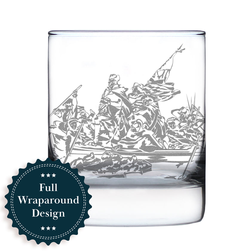 Freedom 250 Washington Crossing the Delaware Engraved Rocks Glass - 10.25 oz Official USA 250th Anniversary Merch