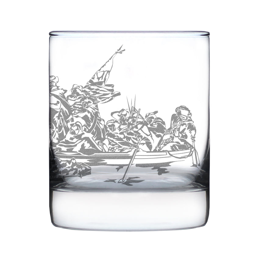 Freedom 250 Washington Crossing the Delaware Engraved Rocks Glass - 10.25 oz Official USA 250th Anniversary Merch