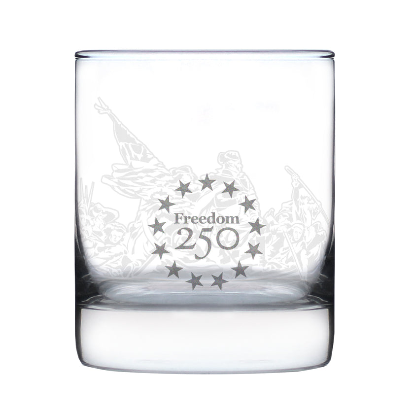 Freedom 250 Washington Crossing the Delaware Engraved Rocks Glass - 10.25 oz Official USA 250th Anniversary Merch