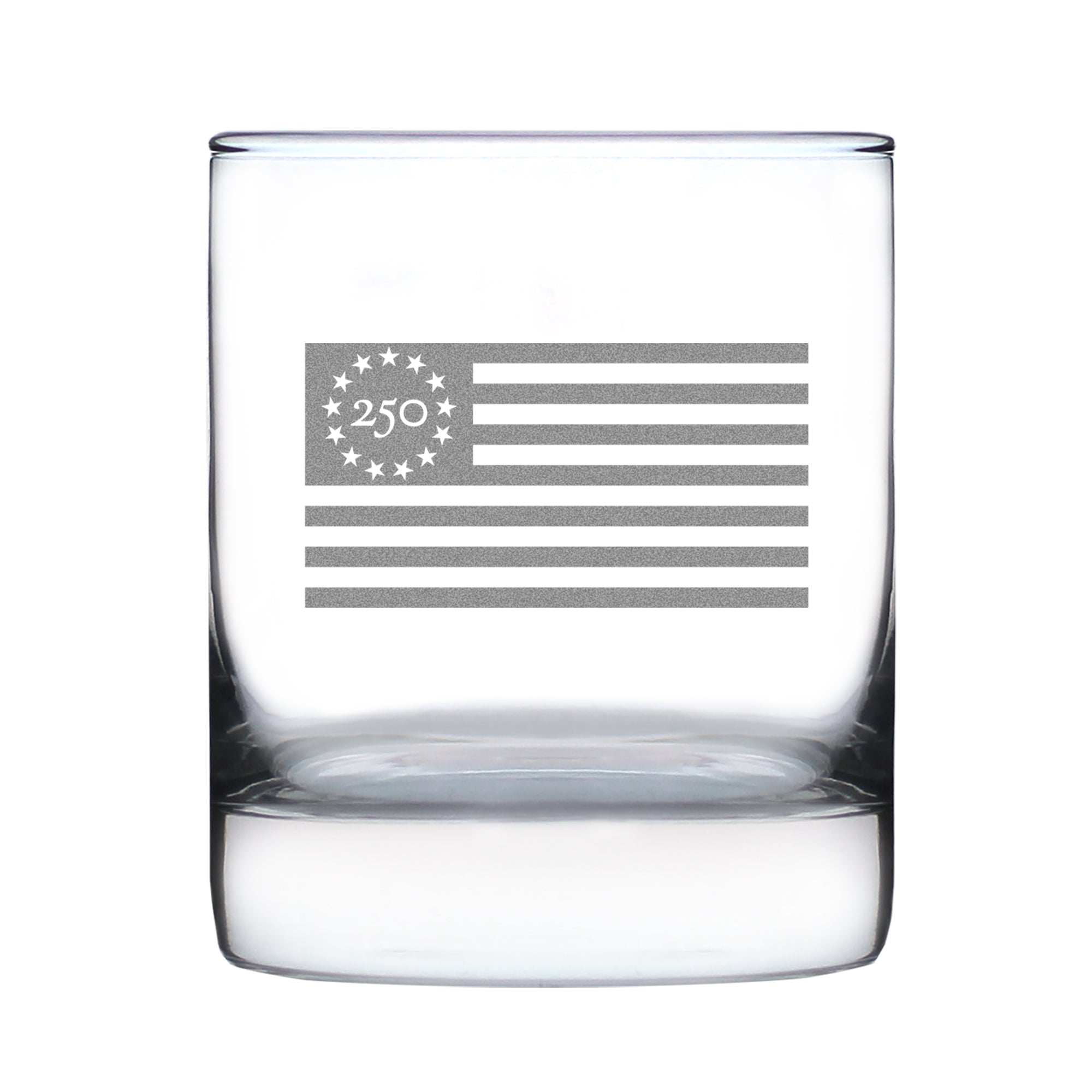 Freedom 250 Flag Logo Engraved Rocks Glass - 10.25 oz Official USA 250th Anniversary Merch