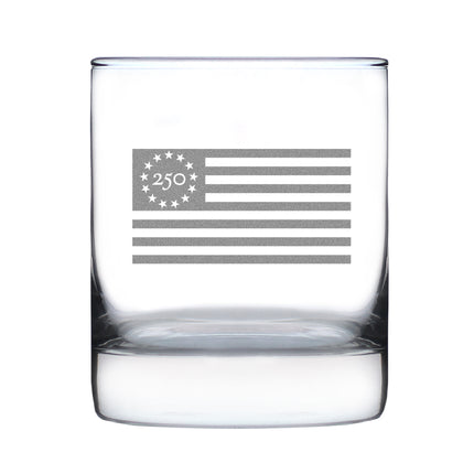 Freedom 250 Flag Logo Engraved Rocks Glass - 10.25 oz Official USA 250th Anniversary Merch