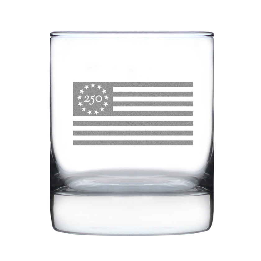 Freedom 250 Flag Logo Engraved Rocks Glass - 10.25 oz Official USA 250th Anniversary Merch